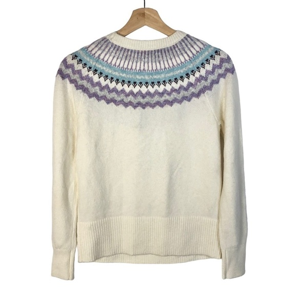 Ann Taylor LOFT White & Purple Fair Isle Nordic Crewneck Sweater XS - Picture 3 of 5